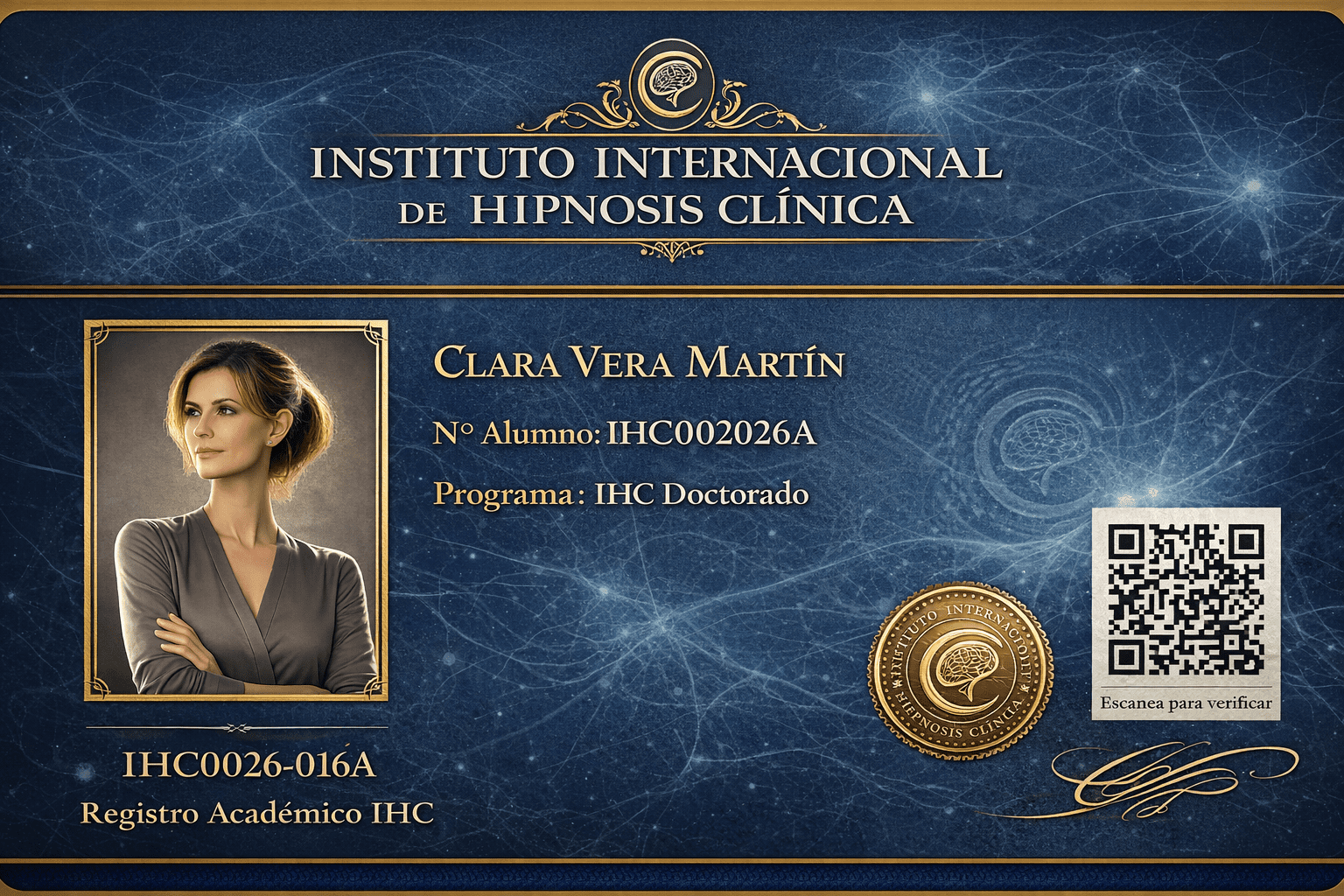 Carnet profesional del Instituto Internacional de Hipnosis Clínica